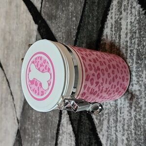 PINK LEOPARD PRINT AIRTIGHT PLASTIC DOG TREAT CONTAINER
